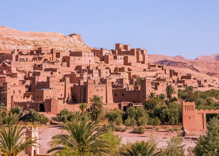 A vibrant scene of Kasbah Ait ben Haddou during Morocco Desert Tours